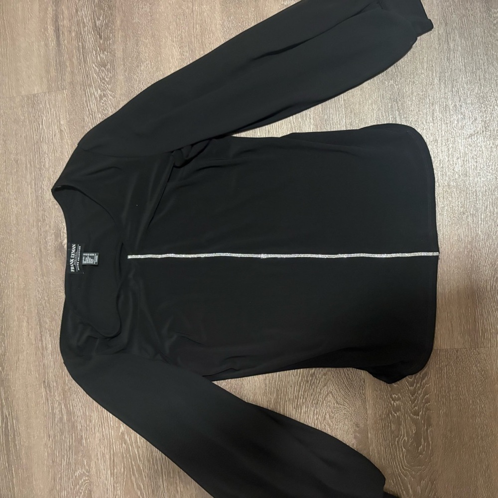 Worthington Black Long-Sleeve Top with Center Silver Trim